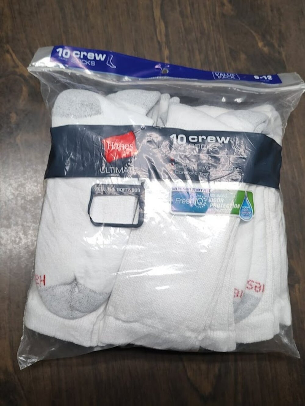 New Hanes Ultimate White Advanced Odor Protection 10 Pairs Crew Socks Men's 6-12